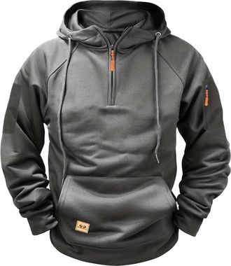 Generic Mens Hoodies 1/4 Zip Sweatshirt Fleece Lined Pullover Hoodie Plain Hoody Long Sleeve Tops Fall Winter Warm Thermal Combat Tactical Sweatshirt Workwear