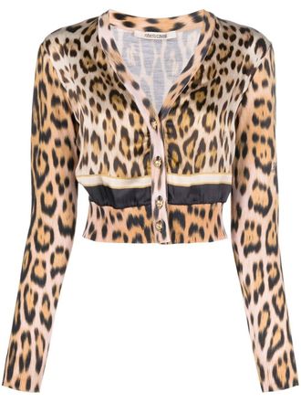 Roberto Cavalli leopard-print cropped cardigan - Neutrals