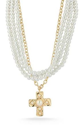 Sphera Milano Set of 2 Faux Pearl Cross Pendant Layered Necklaces in Gold at Nordstrom Rack