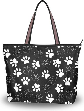Alaza Large Tote Bag, Women Shoulder Bag Big Capacity Casual Handbags, Paw Print Shopping Tote Bag with Pockets Zip,L