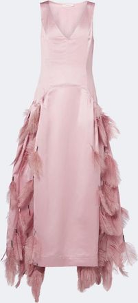 Jacques Wei Feather-trimmed satin gown