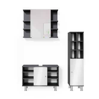 Vicco Conjunto De Muebles De Ba&ntilde;o Fynn, Antracita, 3 Partes, Con Mueble Alto