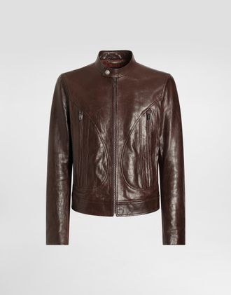 Dolce & Gabbana Lambskin Nappa Leather Jacket - Man Coats And Jackets Purple 46