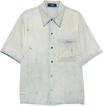 Amiri Crystals Oversized Denim Shirt - Heren - Spijkeroverhemden - Blauw - 2XL - Denim - Overhemden