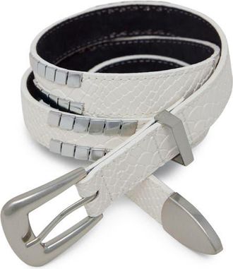 mnml Embossed Scale Leather Belt in Off White at Nordstrom, Size Large/x-Large