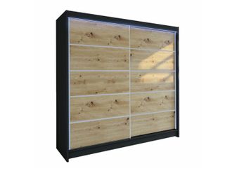 Mirjan24 Armario Closico 153, Negro + Roble Artisan, 215x180x58cm, Puertas De Armario: Correderas, N&uacute;mero De Estantes: 5, Led
