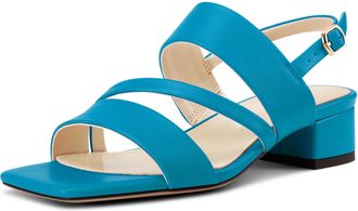 Castamere Womens Slingback Low Chunky Block Heel Peep Open Square Toe Dress Sandals Casual Office Summer Shoes 3.5 CM Heels Blue 6.5 UK