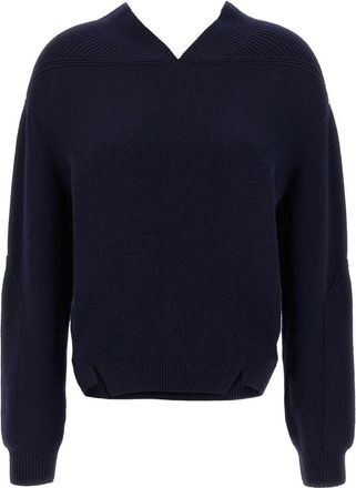 Victoria Beckham V-hals Trui met Jukdetail - Dames - V-hals truien - Blauw - S - Kasjmier - Truien & Vesten