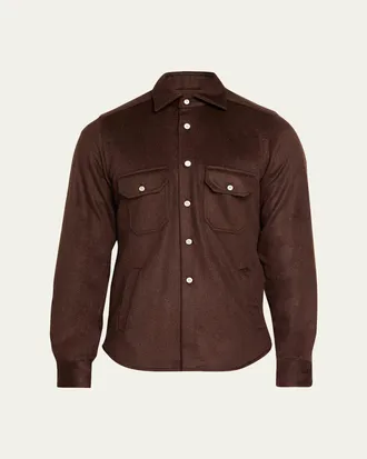 Kiton Mens Cashmere and Wool Flap-Pocket Overshirt