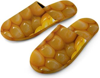 Generic Corn Cobs Flannel Mens Slip-on Slippers Winter Warm House Shoes with Rubber Sole for Home Hotel