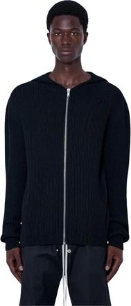 Rick Owens Hoodies & sweatvesten, Heren, Zwart, L, Wol, Ribbed Knit Zip Hoodie