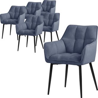 ML Design Ml-design - Set 6x Silla De Comedor Con Respaldo Y Reposabrazos Asiento Acolchado Azul Tapizado De Tejido De Rizo Con Patas De Metal Sill&oacute;n De Dise&ntilde;o 