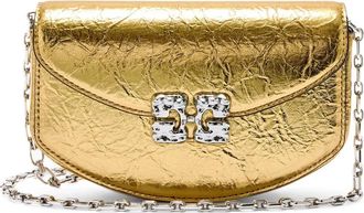 Ganni Borsa a tracolla con placca logo - Oro