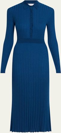 Gabriela Hearst Ardor Cashmere Pleated Knit Midi Polo Dress