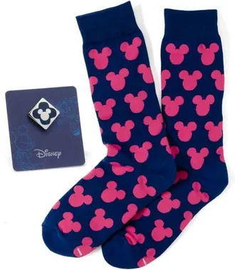 Cufflinks Inc. Mickey Pink Silhouette Crew Socks & Lapel Pin Set in Blue Multi at Nordstrom