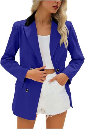 Generic Blue Womens Suits & Blazers with Shoulder Pads and Pockets Ladies Button Suit Business Smart Casual Open Front Cardigan Coats Elegant Work Office Outf