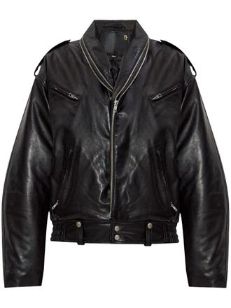 R13 Motorcycle zip-collar jacket - women - Sheepskin/Polyester - M - Black