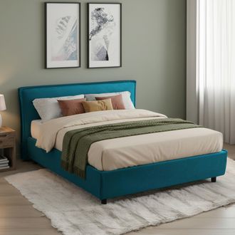 Dmora Cama Francesa Brosso, Desenfundable, Contenedor Made In Italy, Medidas Colch&oacute;n 120x200 Cm, Azul