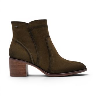 Tamaris Tamaris dames olijfgroene su&egrave;de leren enkellaarzen met hakken - 25313-47