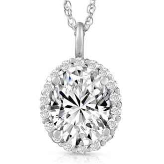 Pompeii3 3 Ct Oval Moissanite & Lab Grown Diamond Halo Pendant 14k Gold Necklace