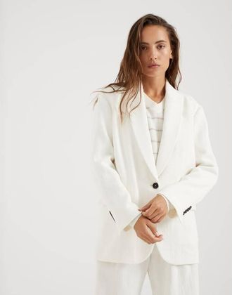 Brunello Cucinelli Off White Linen Blend Jacket, Brand Size 48 (US Size 14)