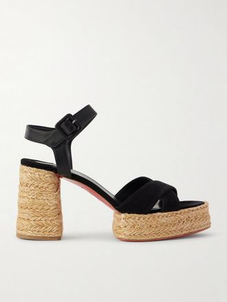 Christian Louboutin Sandali Espadrillas In Pelle E Camoscio Con Plateau Calakala 85 - Nero