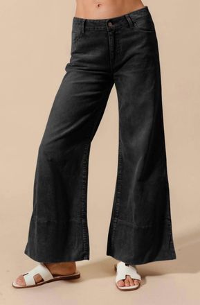 So Me Wide Leg Flared Washed Corduroy Pants In Vintage Black