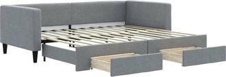 vidaXL Sofá cama nido con cajones tela gris claro 90x200 cm Vidaxl