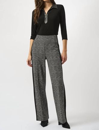 Joseph Ribkoff Plaid Mid Rise Wide Leg Trousers In Black White
