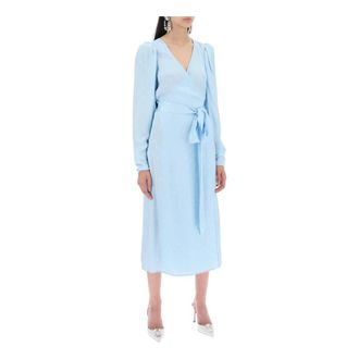 Rotate Polka Dot Midi Wrap Dress - Dames - Casual kleedjes - Blauw - S - Kleedjes