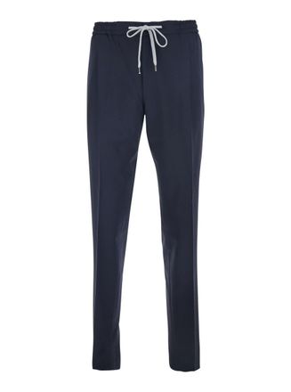 Pantaloni Torino Blue Pants With Drawstring Waist In Wool Stretch Man