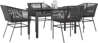 vidaXL Vidaxl - Juego De Comedor Jard&iacute;n 5 Piezas Cojines Rat&aacute;n Sint&eacute;tico Negro