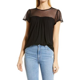 Loveappella Mesh Dot Shirt in Black at Nordstrom, Size Medium