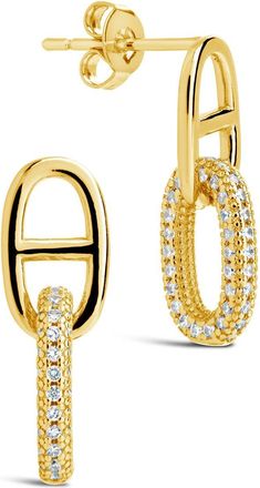 Sterling Forever Reina CZ Chain Link Drop Stud Earrings