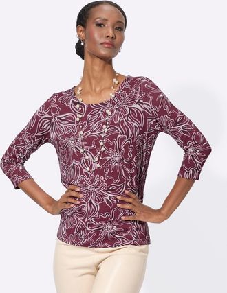 Cr&eacute;ation L Print-Shirt CREATION L Druck-Shirt, Damen, Gr. 36, rot (bordeaux, flieder, bedruckt), 95% Viskose, 5% Elasthan, gebl&uuml;mt, gemustert, mehrfarbig, Rundha