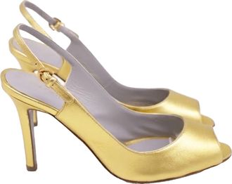 Sergio Rossi Slingback Sandal Heels in Gold Leather