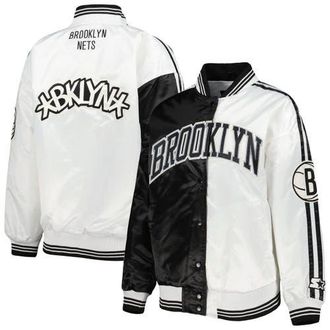 Starter Womens Starter Black/White Brooklyn Nets Split Colorblock Satin Full-Snap Varsity Jacket at Nordstrom, Size X-Large