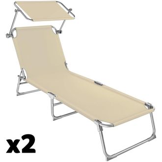 TecTake 2 tumbonas, 4 posiciones, toldo ajustable, 190 x 68 x 28 cm, beige