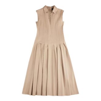 Fay Shirt Dresses, female, Beige, Size: M Pleated Sleeveless Midi Dress