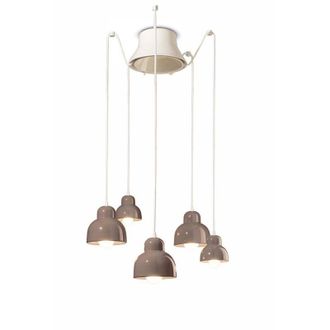 Ferroluce Lampadario Vintage Decò Berimbau Ceramica Marrone Moka 3 Luci E27