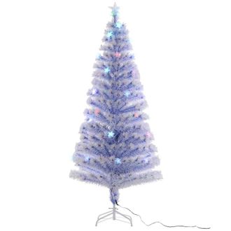 HOMCOM Artificial Fibre Optic Christmas Tree with Star Topper 6ft - White | TJ Hughes