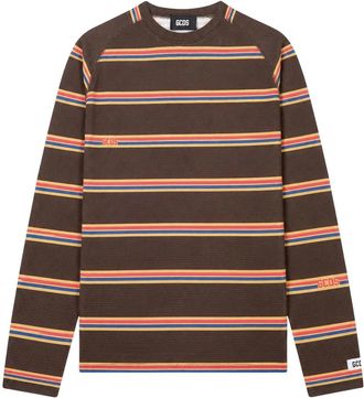 GCDS Waffle Long Sleeve T-Shirt - Heren - Longsleeves - Bruin - XL - Katoen - Tops
