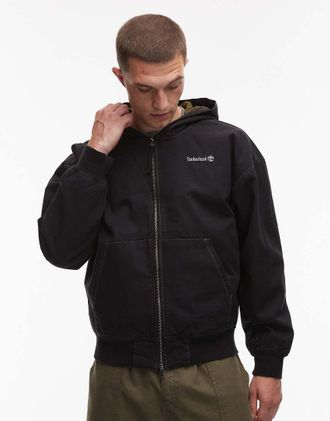 Timberland Bomber nero con cappuccio in tela pesante slavata
