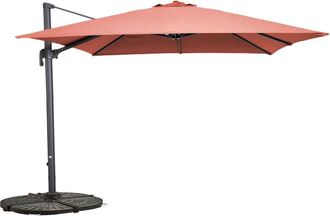Oviala Parasol exc&eacute;ntrico gir. 360&deg; 3x3m + 4 losetas lastradas terracotta