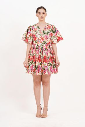Leota Alena Mini Wrap Dress Crown Floral Flame Scarlet