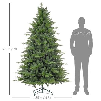 HOMCOM Artificial Christmas Tree with Metal Base - Hinged Branches - 135cm x 135cm x 210cm | TJ Hughes