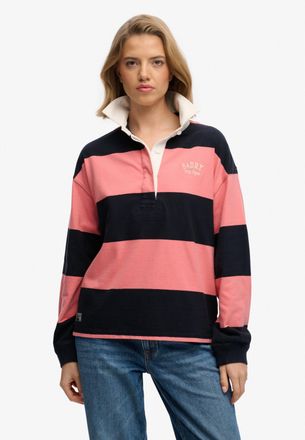 Superdry Langarm-Poloshirt SUPERDRY HERITAGE STRIPE RUGBY TOP, Damen, Gr. XL, navy, preppy pink, Single Jersey, Obermaterial: 100% Baumwolle, gestreift, oversi