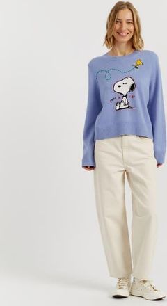 Chinti and Parker Wool-Cashmere Snoopy Embroidered Sweater in Baby Blue at Nordstrom, Size X-Small