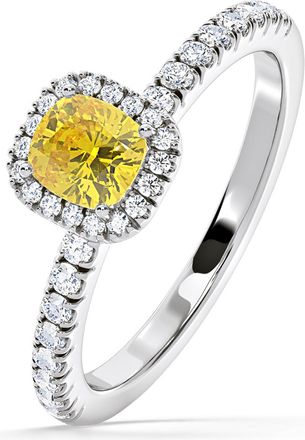 The Diamond Store Beatrice Yellow Lab Diamond 1.00ct Cushion Halo Ring in Platinum - Elara Collection