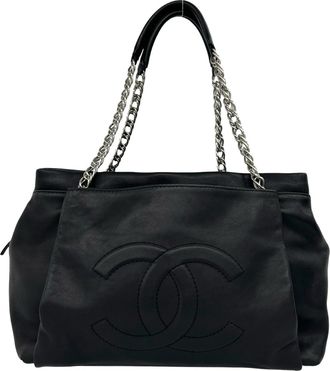 Chanel Black Grained Calfskin Shoulder Bag Tote Bag (Pre-Owned)